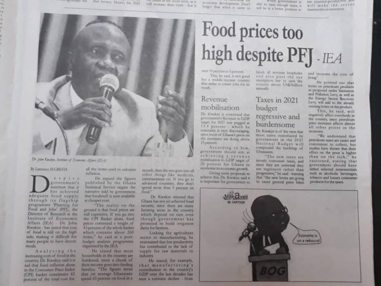 Food Prices Too High Despite PFJ – IEA – Institute of Economic Affairs (IEA) Ghana Food Prices Too High Despite PFJ – IEA