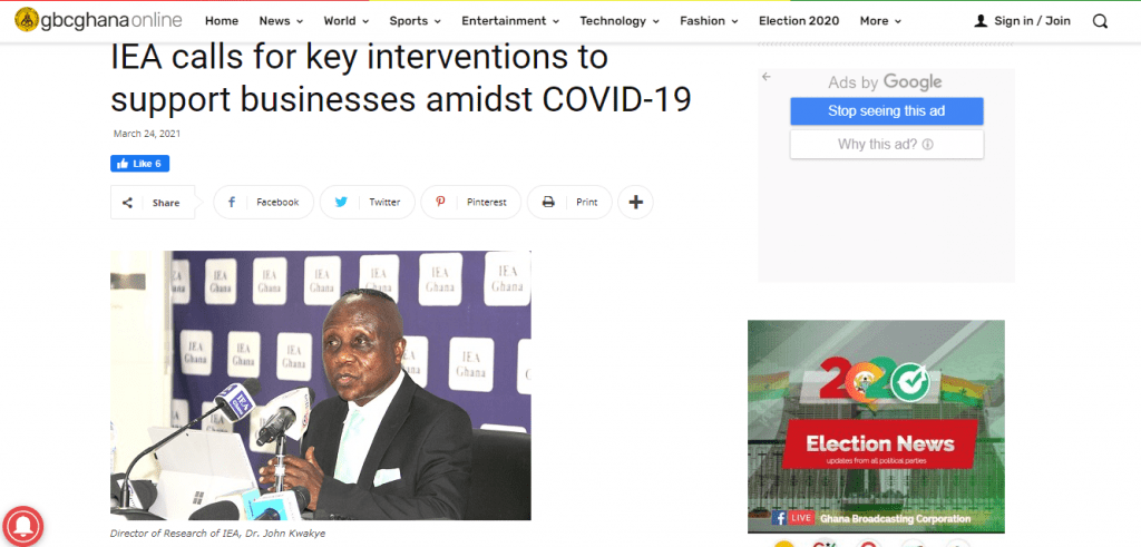 News – Institute of Economic Affairs (IEA) Ghana IEA Calls for Key Interventions to Support Businesses Amidst COVID-19