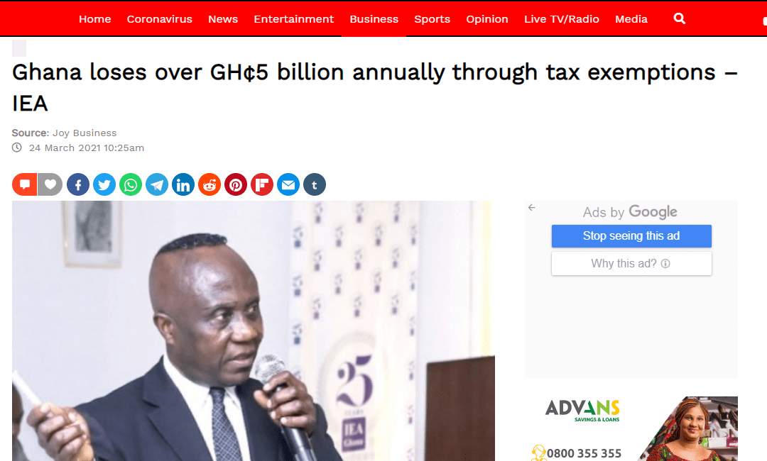 Ghana Loses Over GH¢5 Billion Annually Through Tax Exemptions – IEA