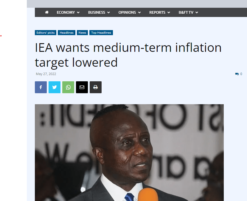 IEA Wants Medium-Term Inflation Target Lowered